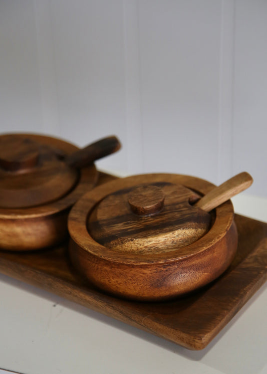 Acacia Wood 7-Piece Condiment Set