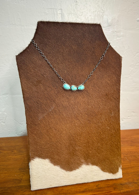 Three Stone Turquoise Pendant Necklace