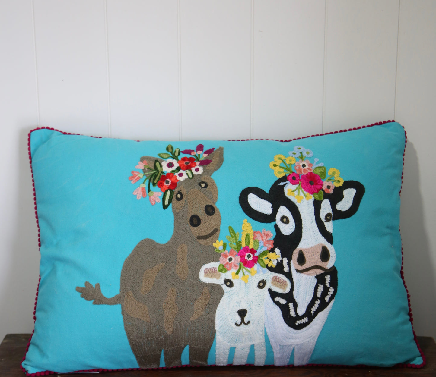 Teal Farm Animal Pillow