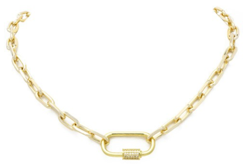 Gold Linked Chain Necklace with Gold Staton