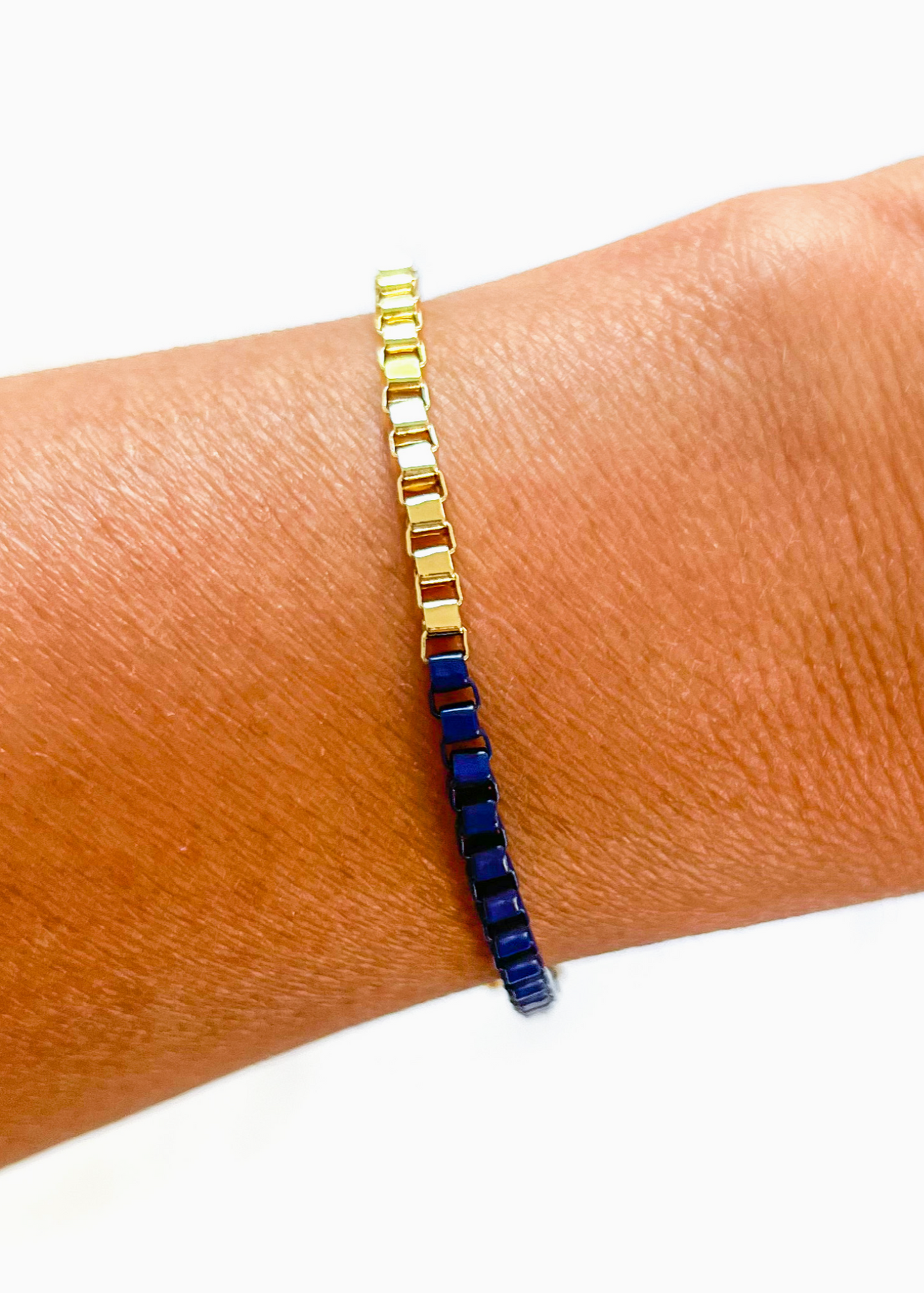 Navy Box Chain Link Bracelet