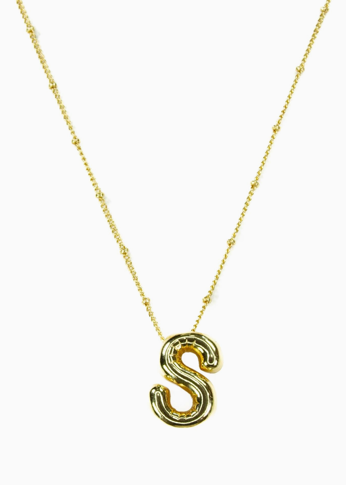 S - Initial Balloon Bubble Gold Necklace