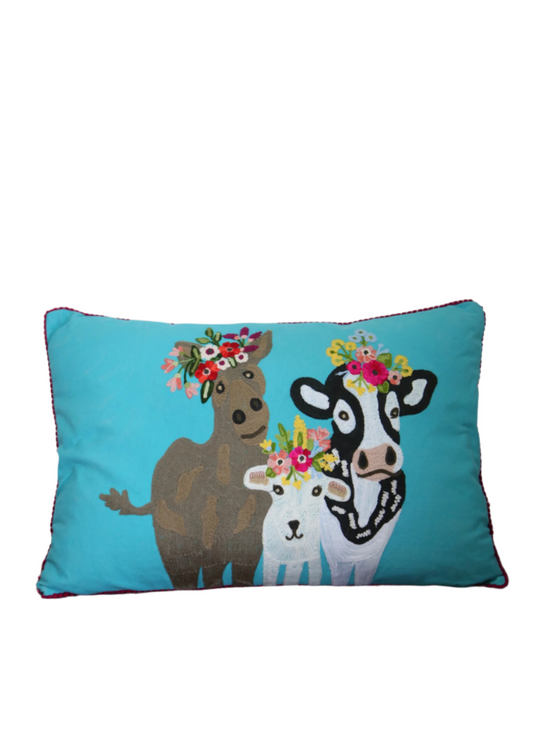 Teal Farm Animal Pillow