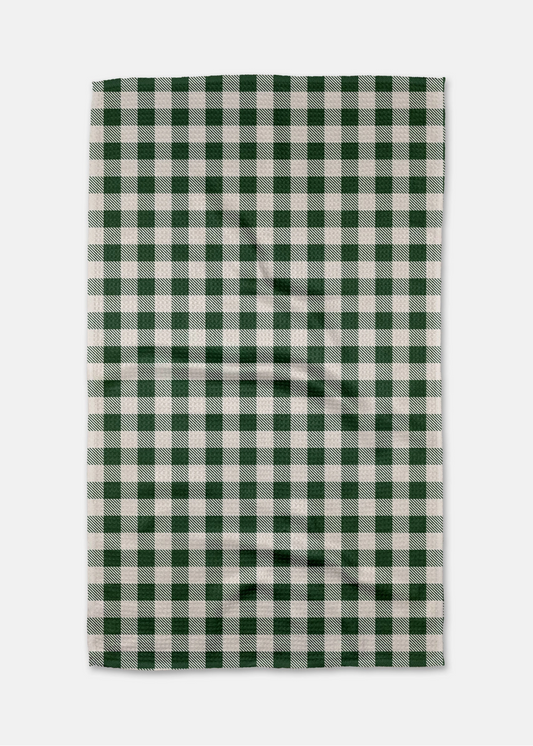 Christmas Gingham Green Tea Towel