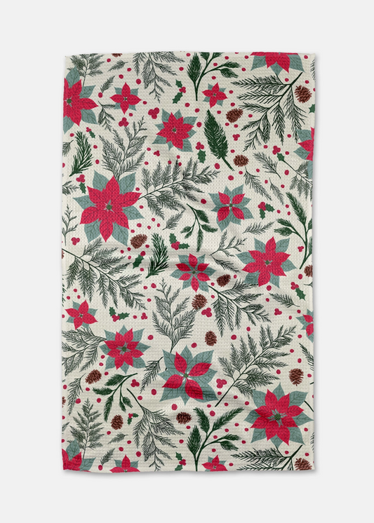 Woodland Poinsettia Tea Towel