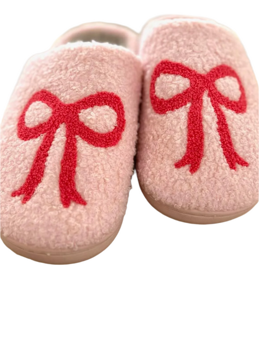 Plush Babe Pink Bow Slippers