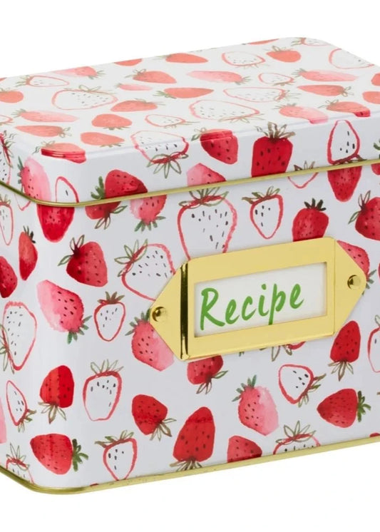 Strawberry Fields Tin Recipe Box & Cards